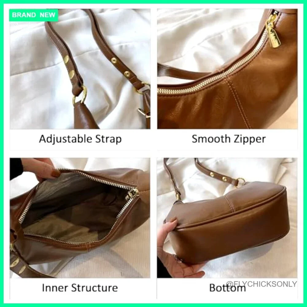 Small Hobo Crossbody Bag Vegan Leather Adjustable Strap Retro Style